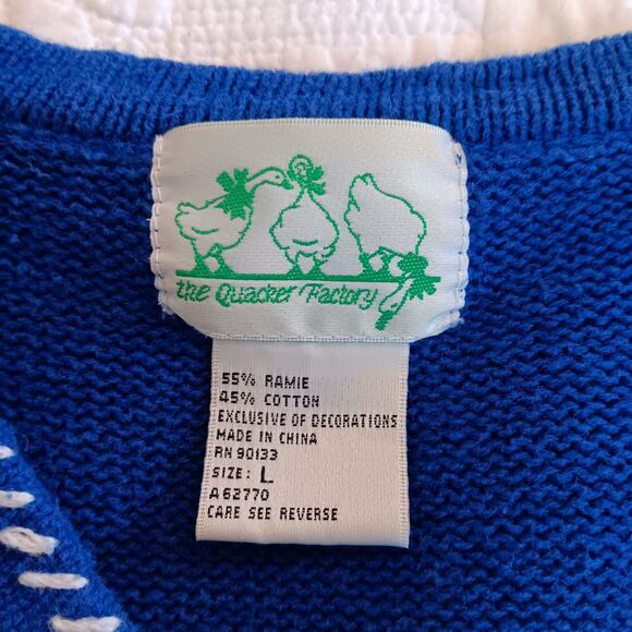 Vintage 90s Quacker Factory Christmas Village Cardigan Sweater Blue Size L - Picture 12 of 13